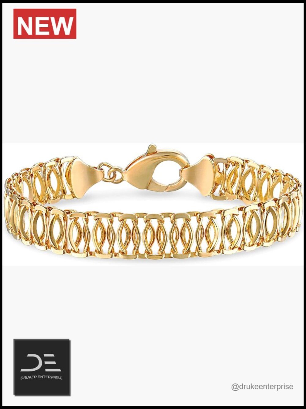 18K Gold Plated Mesh Bracelet, 7.5 Inches, 9mm Wide